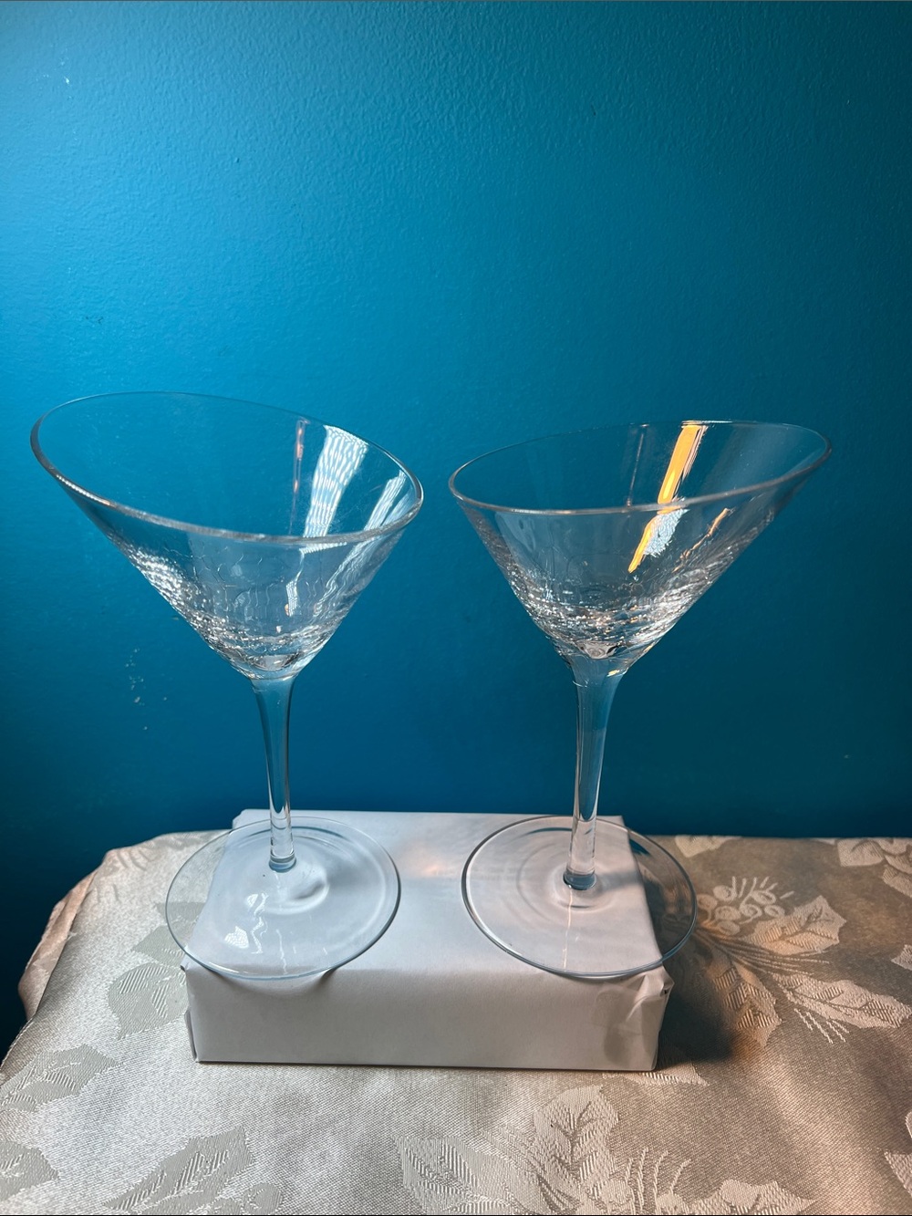 Set of 2 Pier One Crackle Slant Martini Glasses